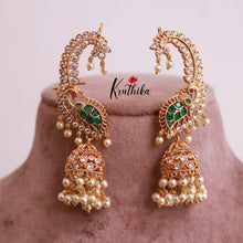 Beautiful AD Peacock Ear cuff jhumkas E460 (Available in two colors)