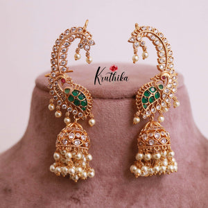 Beautiful AD Peacock Ear cuff jhumkas E460 (Available in two colors)