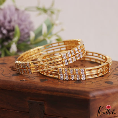 Classic Diamond-Finish Gold-Tone CZ Bangles B576 (Set of 4 Bangles)
