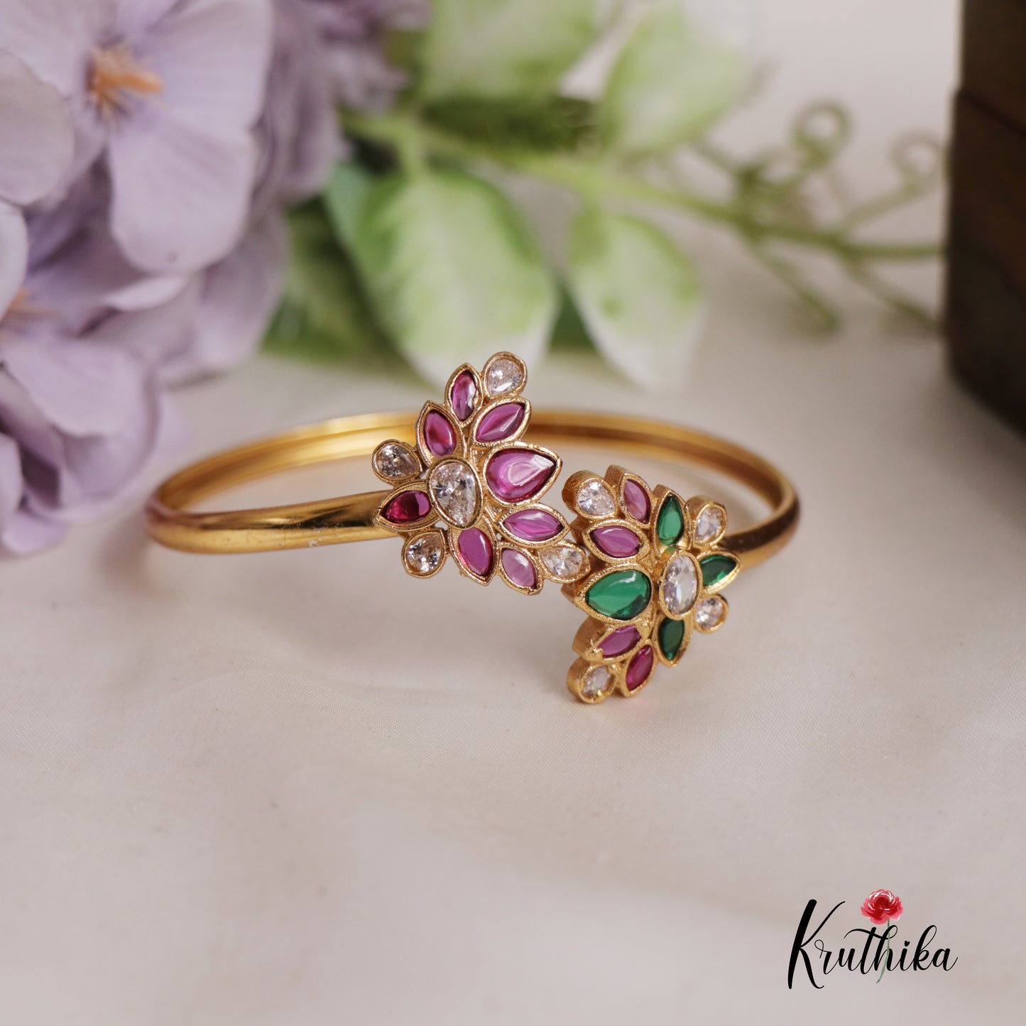 Elegant Floral CZ kemp Openable Kada B299 (Colors available)