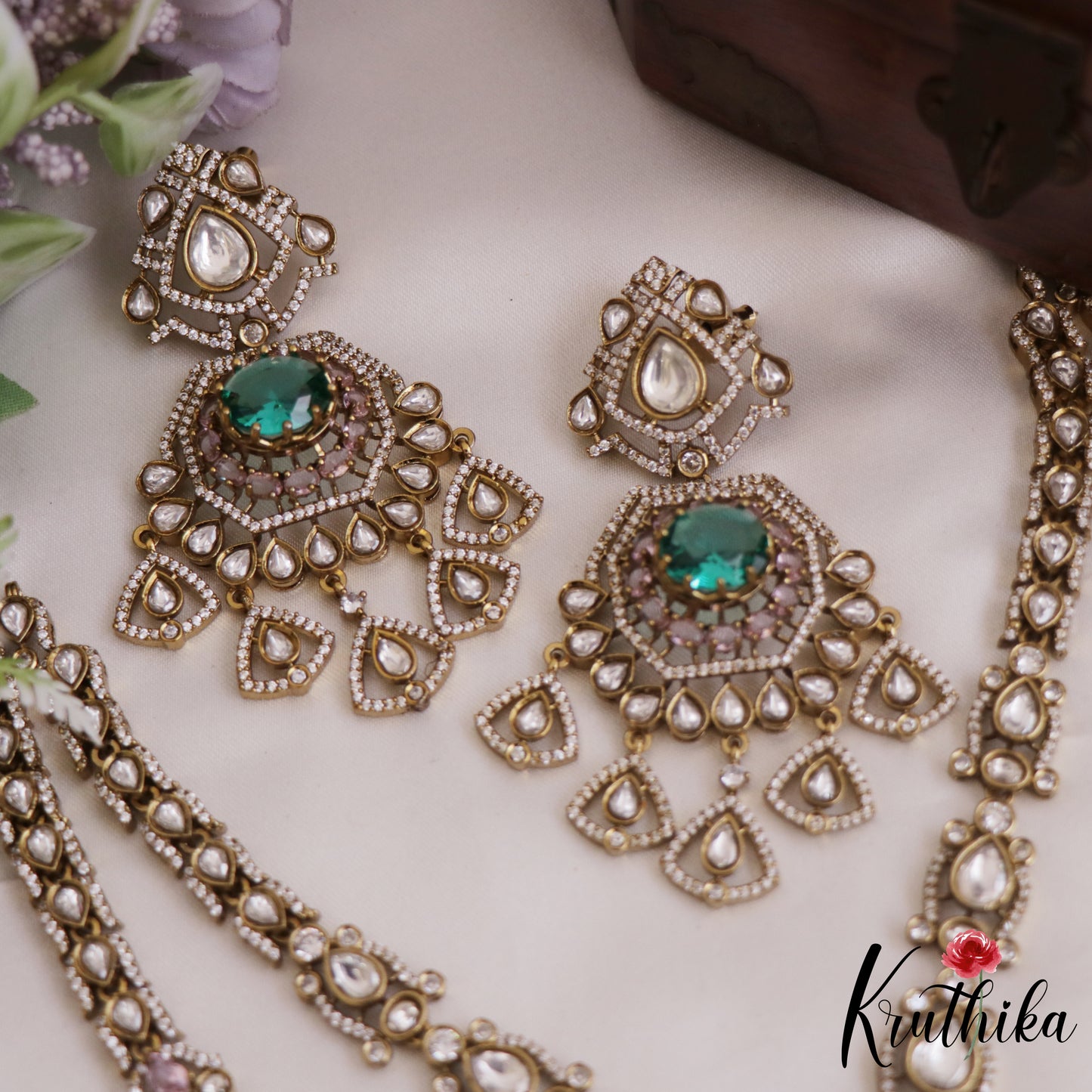 Sparkling AD Teardrop Motifs Multi Layer Victorian Necklace NC2700 (Available In 2 Colors)