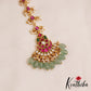 Elegant Floral Motifs Jadau Maang Tikka With Green Bead Drops E1050