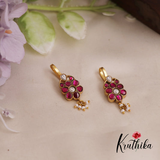 Beautiful Jadau Floral Earcuffs | Upper Earrings | Bugadi Earrings With Pearl Drops E831