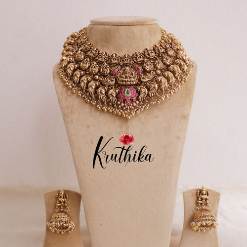 Premium Three Layer Lakshmi peacock Jadau choker NC1956 [ Available in two colours]