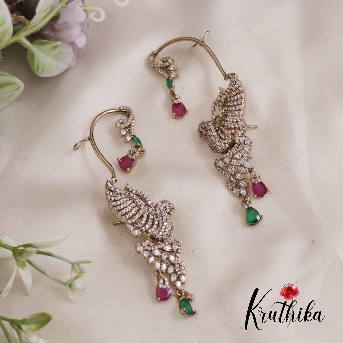 Classic CZ Sparkling Victorian Peacock Earcuff E853 (Available in 3 Colors)