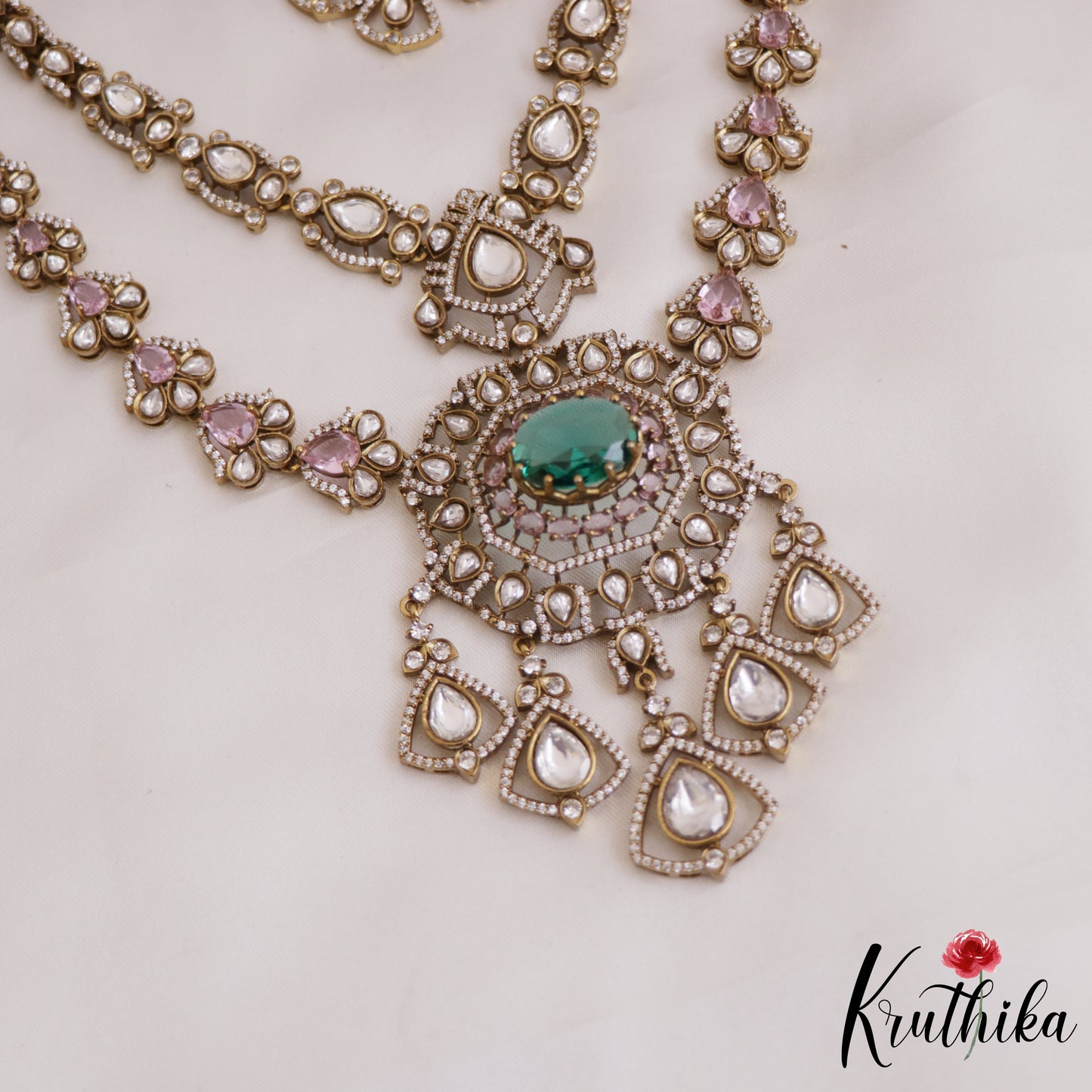 Sparkling AD Teardrop Motifs Multi Layer Victorian Necklace NC2700 (Available In 2 Colors)