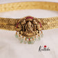 Premium Antique Lakshmi Jadau Hip Belt with Pastel Green Beads V274