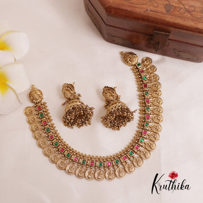 Premium Lakshmi Jadau Coin/Bottu Necklace NC2010 (Available in 4 Colours)
