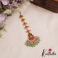 Elegant Floral Motifs Jadau Maang Tikka With Green Bead Drops E1050