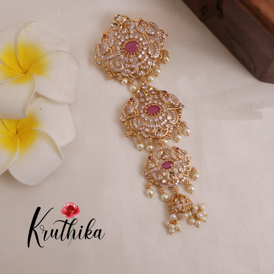 Beautiful Peacock Multi Stone Jada Billa With Pearl Drops J138