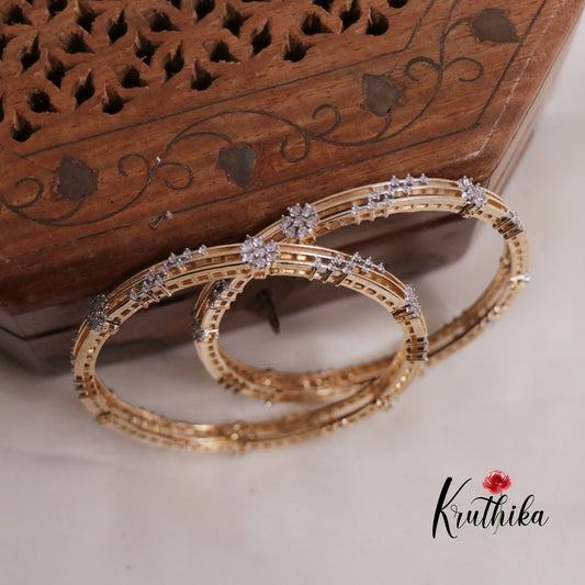 Elegant Diamond-Finish Gold-Tone Bangles (Set of 2) B319