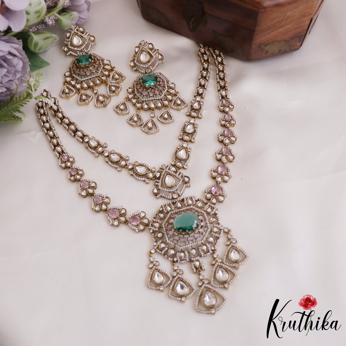 Sparkling AD Teardrop Motifs Multi Layer Victorian Necklace NC2700 (Available In 2 Colors)