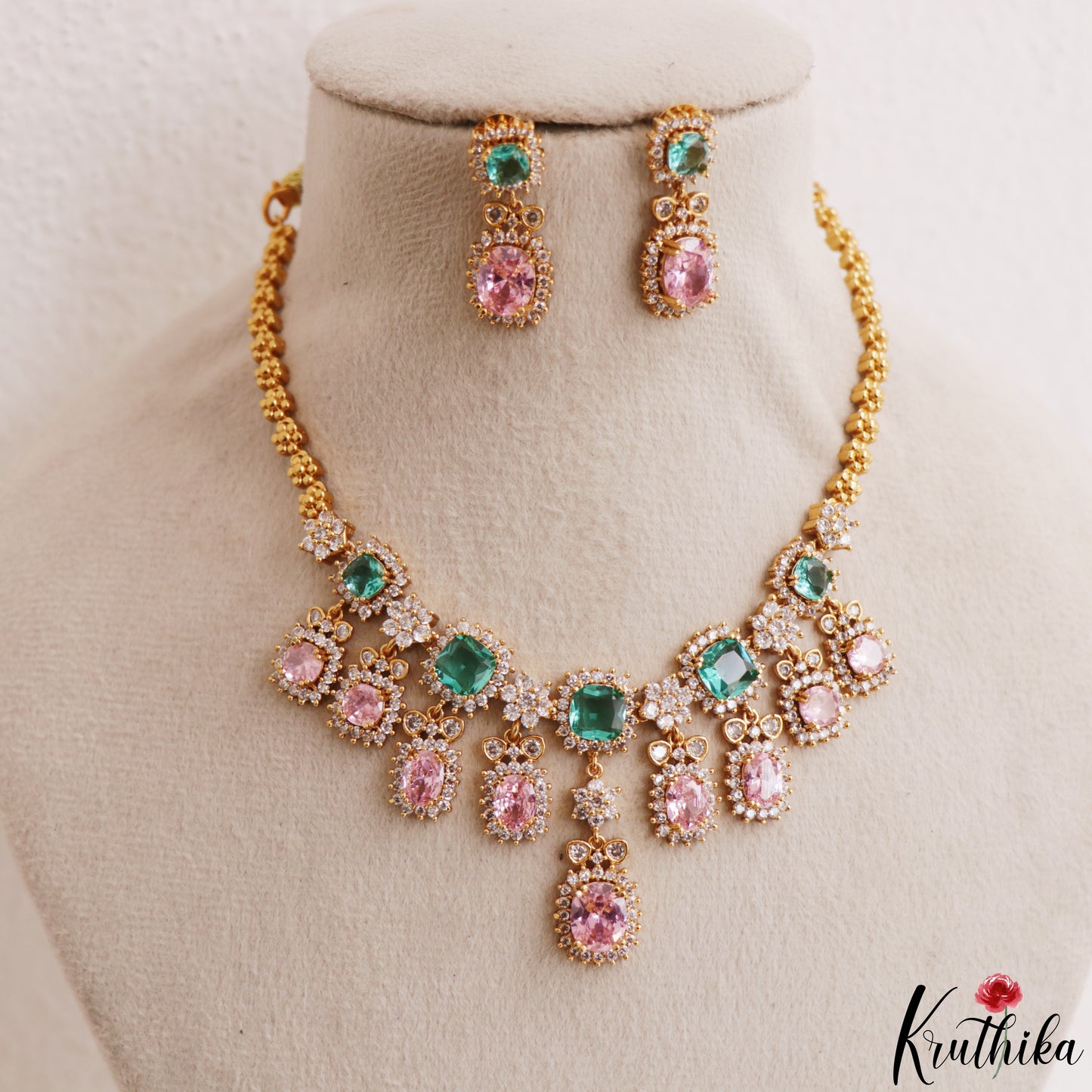 Sparkling Floral Geometric Motifs CZ Victorian Necklace NC3211
