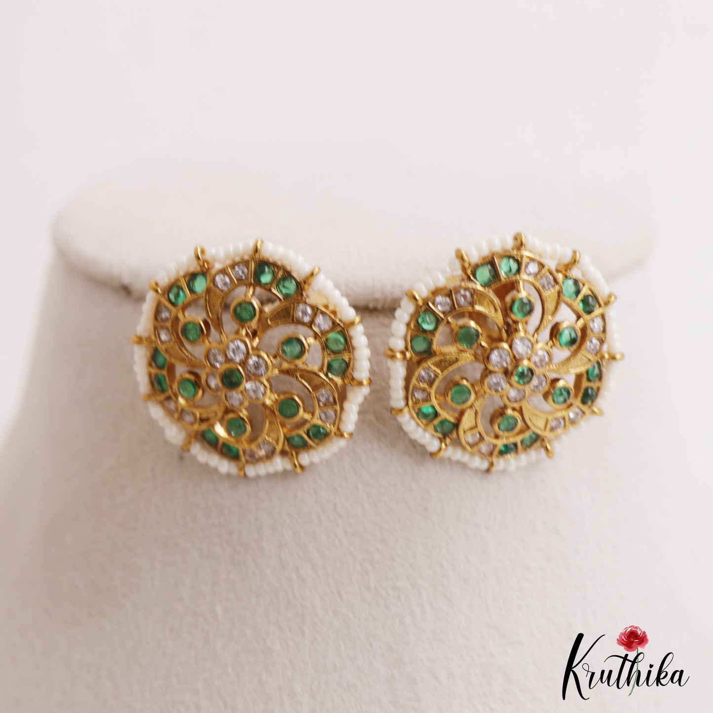 Elegant Pearl Border Floral Stud Earrings E1088 (Available In 3 Colors)