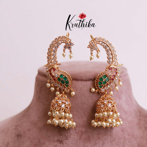 Beautiful AD Peacock Ear cuff jhumkas E460 (Available in two colors)