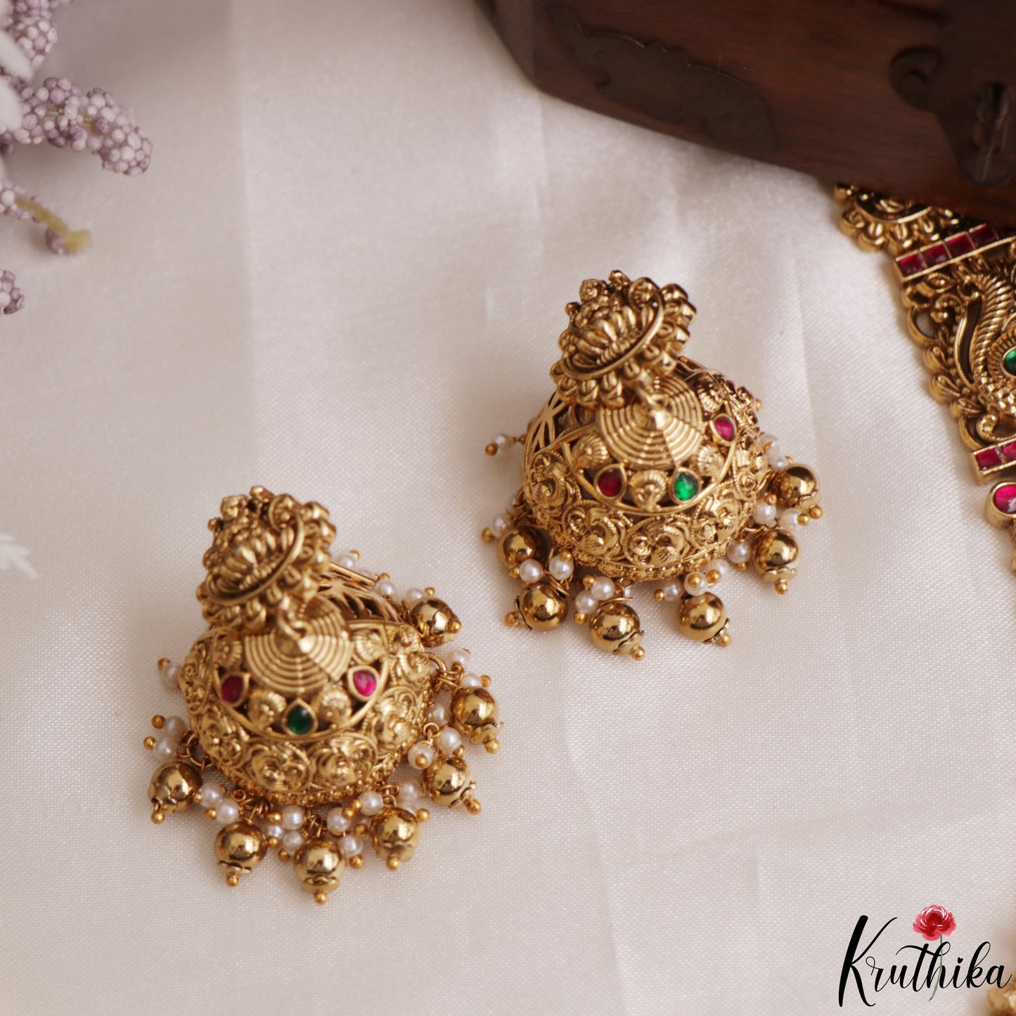 Premium Antique Nagas Lakshmi Peacock Motifs Jadau Necklace With Golden Bead Drops NC3107