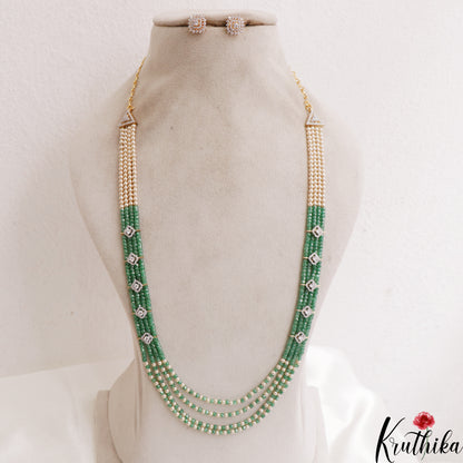 Trendy Multi Layered Crystal & Pearl Haaram With Floral Accents LH2129 (Available In 4 Colors)