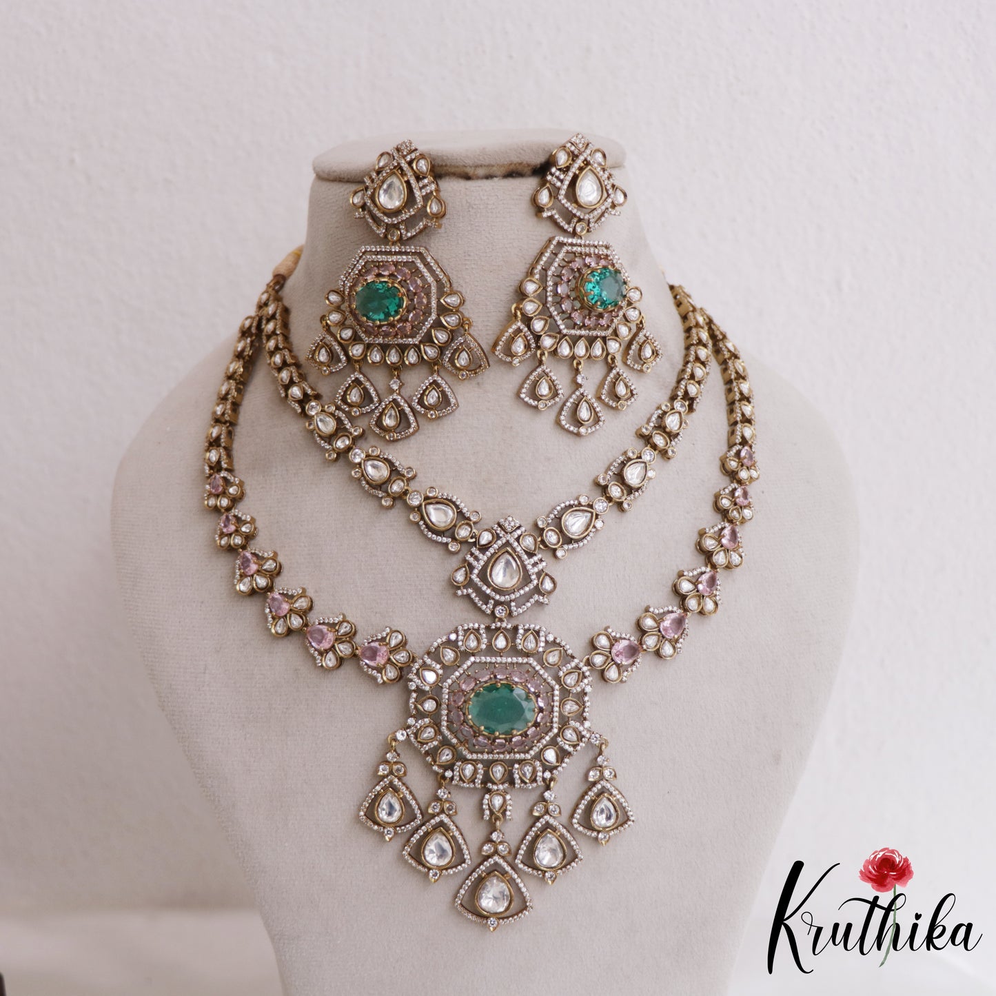 Sparkling AD Teardrop Motifs Multi Layer Victorian Necklace NC2700 (Available In 2 Colors)