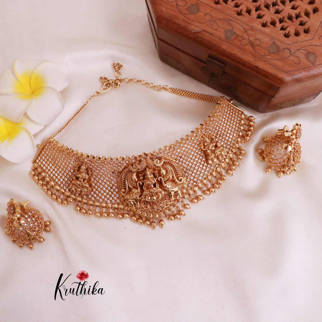 Elegant AD Lakshmi Temple Choker with Jhukas  NC1862