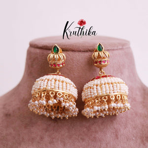 Premium Hand Made Jadau Jhumkas E463 With Pearls