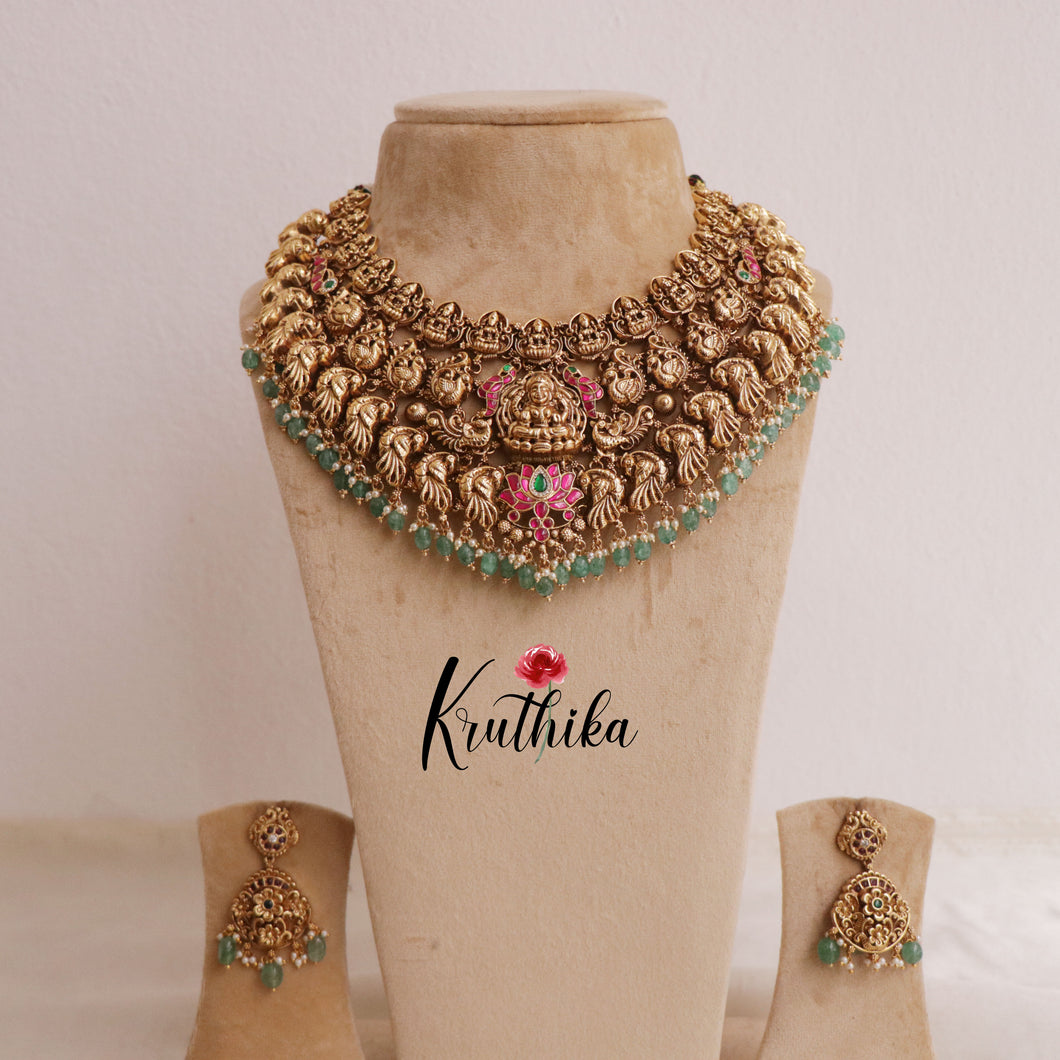 Premium Three Layer Lakshmi peacock Jadau choker NC1956 [ Available in two colours]