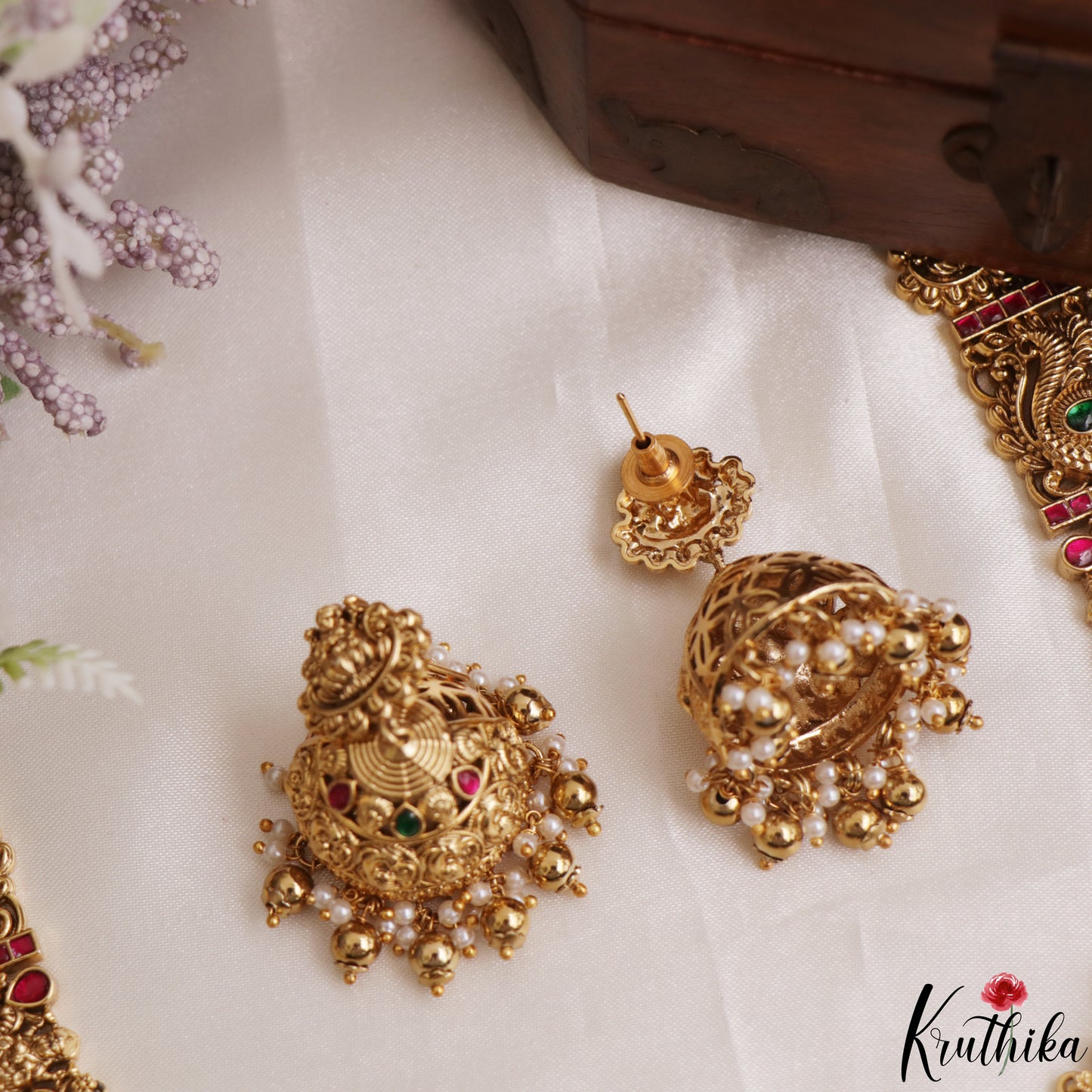 Premium Antique Nagas Lakshmi Peacock Motifs Jadau Necklace With Golden Bead Drops NC3107