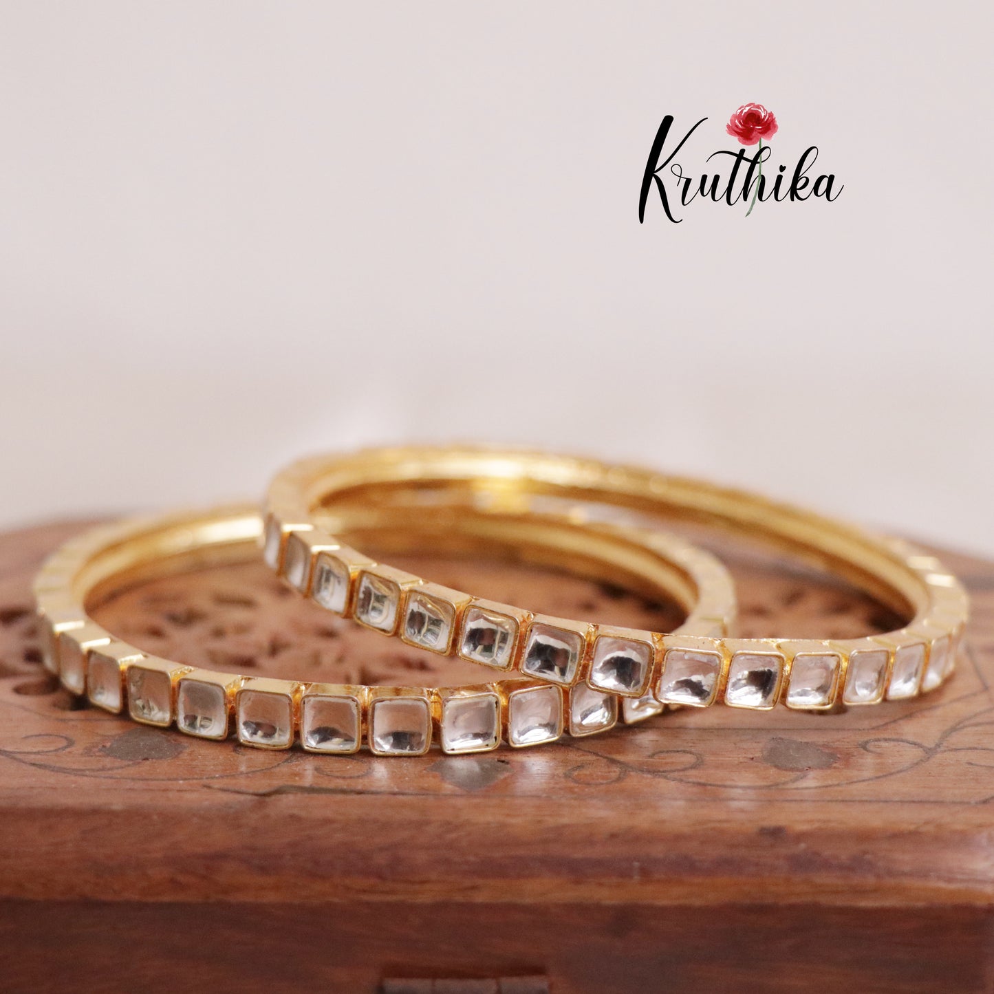 Classic Square Shape Kundan Bangles B387 (Set of 2)