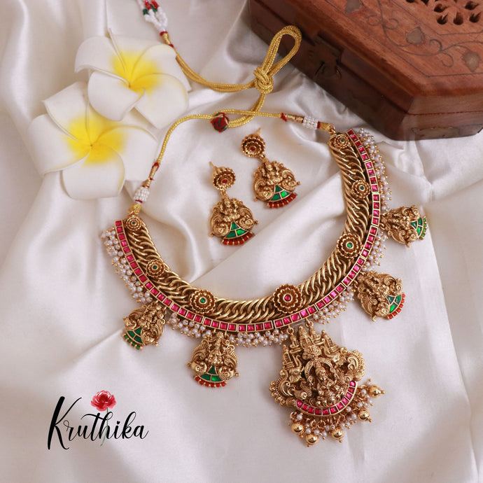 Elegant Lakshmi Jadau Necklace with Gold Drops NC1802
