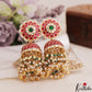 Gorgeous Floral Motifs Jadau Jhumkas With Pearl And Bead Drops E1068