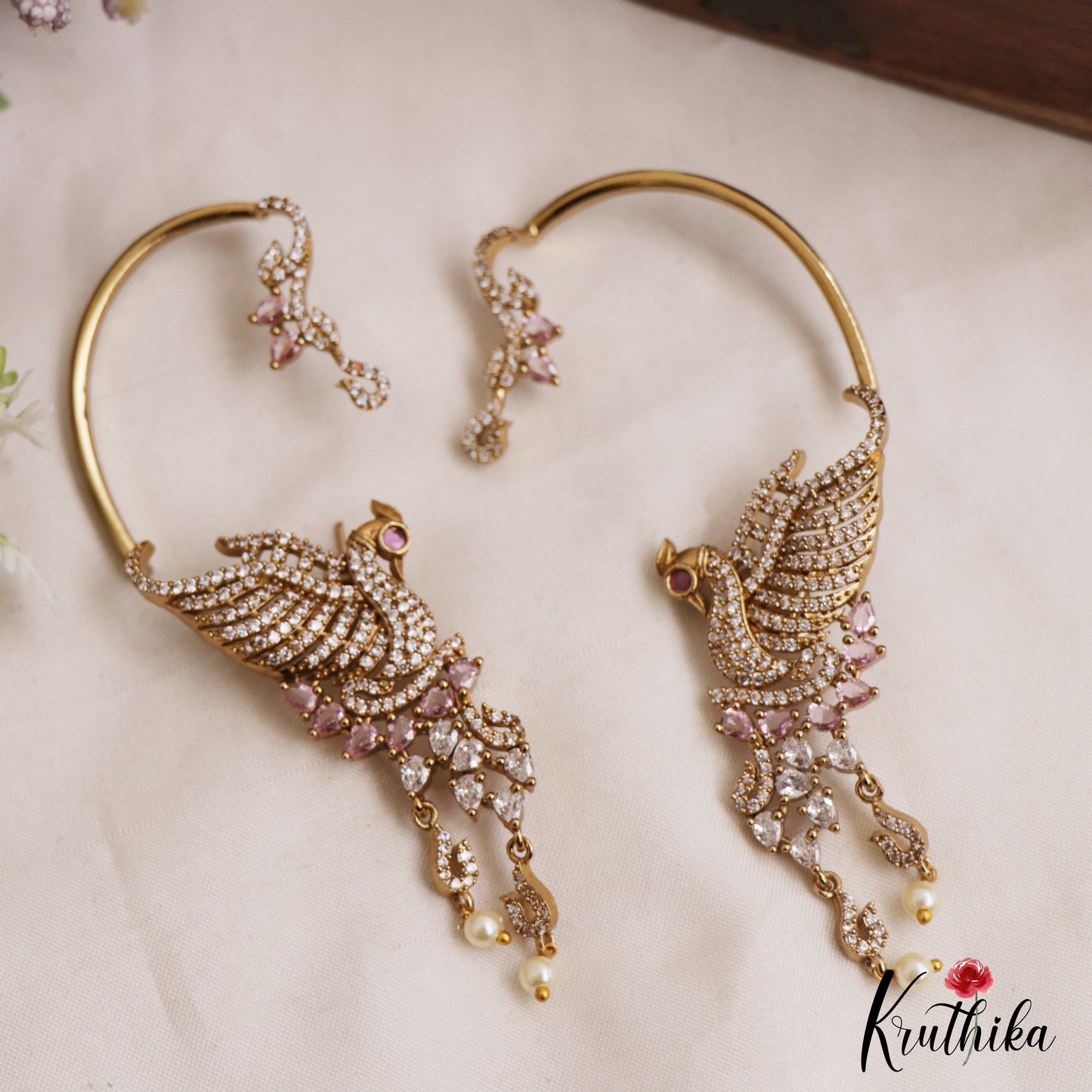 Simple Trendy CZ Sparkling Victorian Peacock Earcuff E676 (Available in 5 Colors)