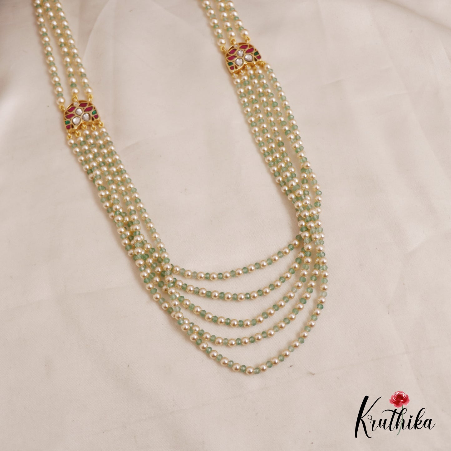 Elegant Multi-Layer Pearls haaram  with Jadau side pendants LH2022