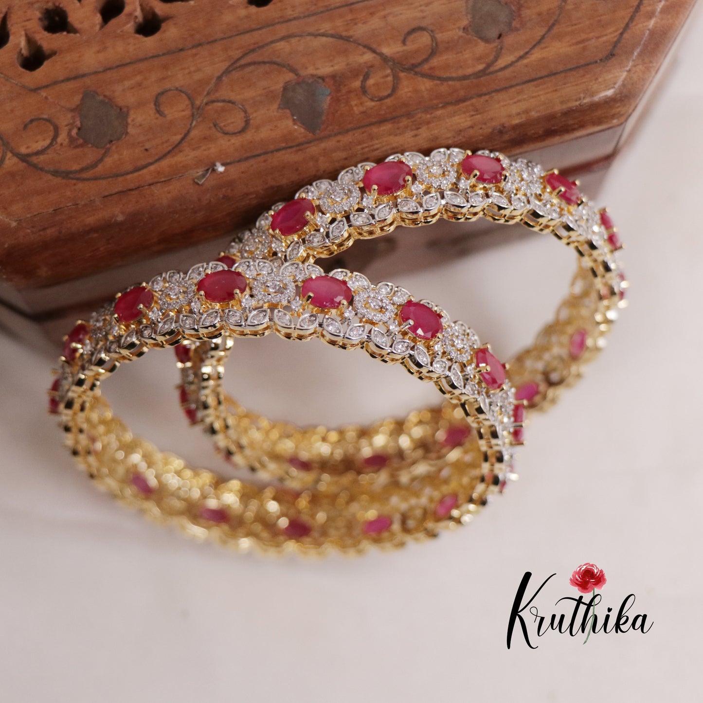 Elegant CZ Gold Finish Bangles B315 (Available in 2 Colours)