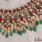 Grand Teardrop Motifs Moissanite Jadau Choker With Green Bead Drops NC3109