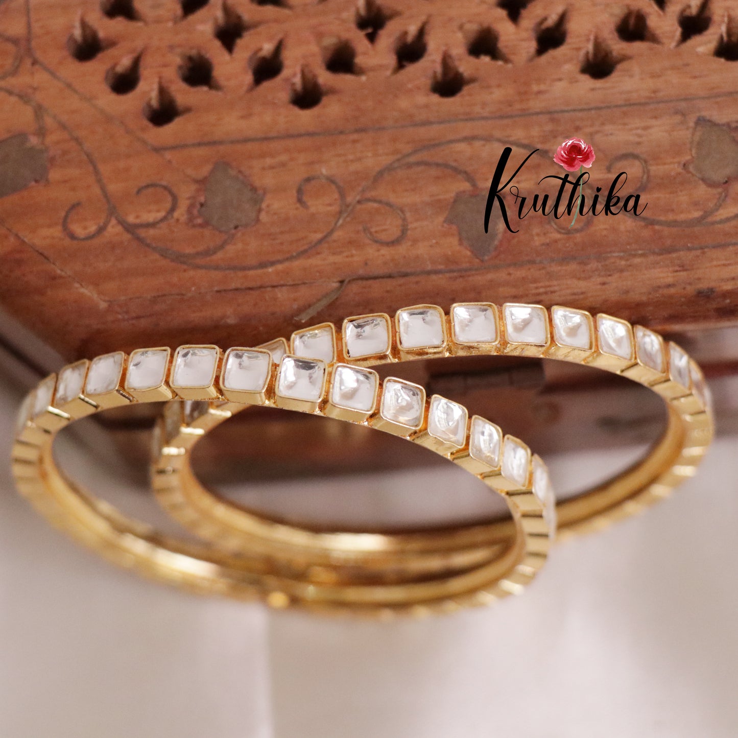 Classic Square Shape Kundan Bangles B387 (Set of 2)