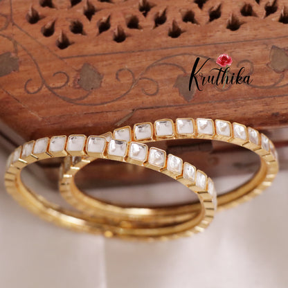 Classic Square Shape Kundan Bangles B387 (Set of 2)