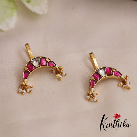 Simple Jadau Crescent Shaped Earcuffs | Upper Earrings | Bugadi Earrings E826