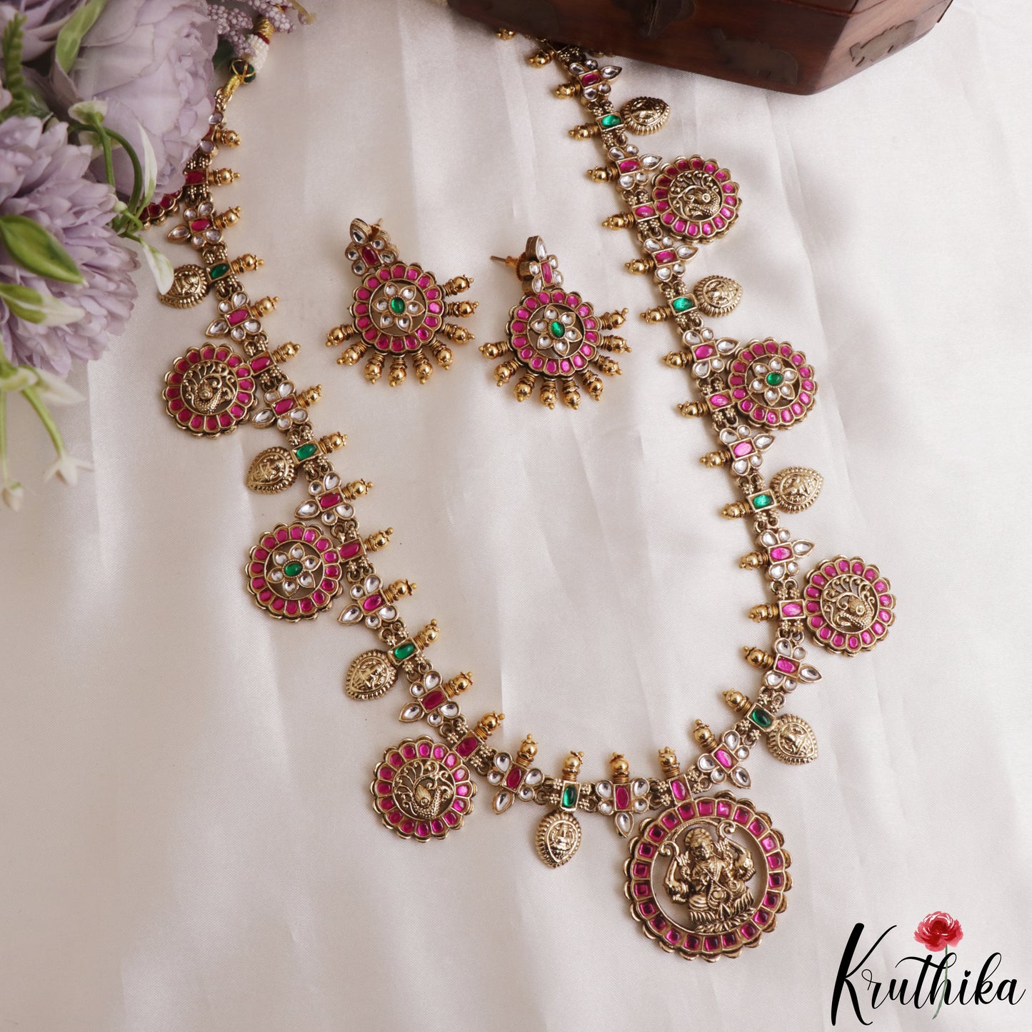 Traditional Antique Lakshmi Peacock Motifs Jadau Haaram LH2164