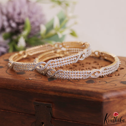 Beautiful Diamond-Finish Gold-Tone CZ Bangles B579 (Set of 2)