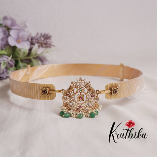 Simple Antique Peacock Light Wight Hip Belts with Green Beads Drops V271