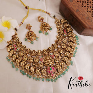 Premium Three Layer Lakshmi peacock Jadau choker NC1956 [ Available in two colours]