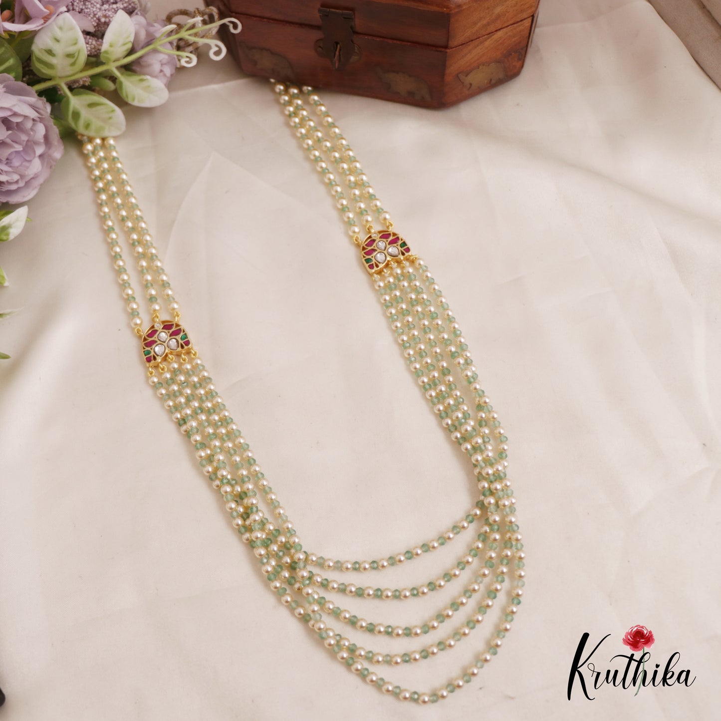 Elegant Multi-Layer Pearls haaram  with Jadau side pendants LH2022