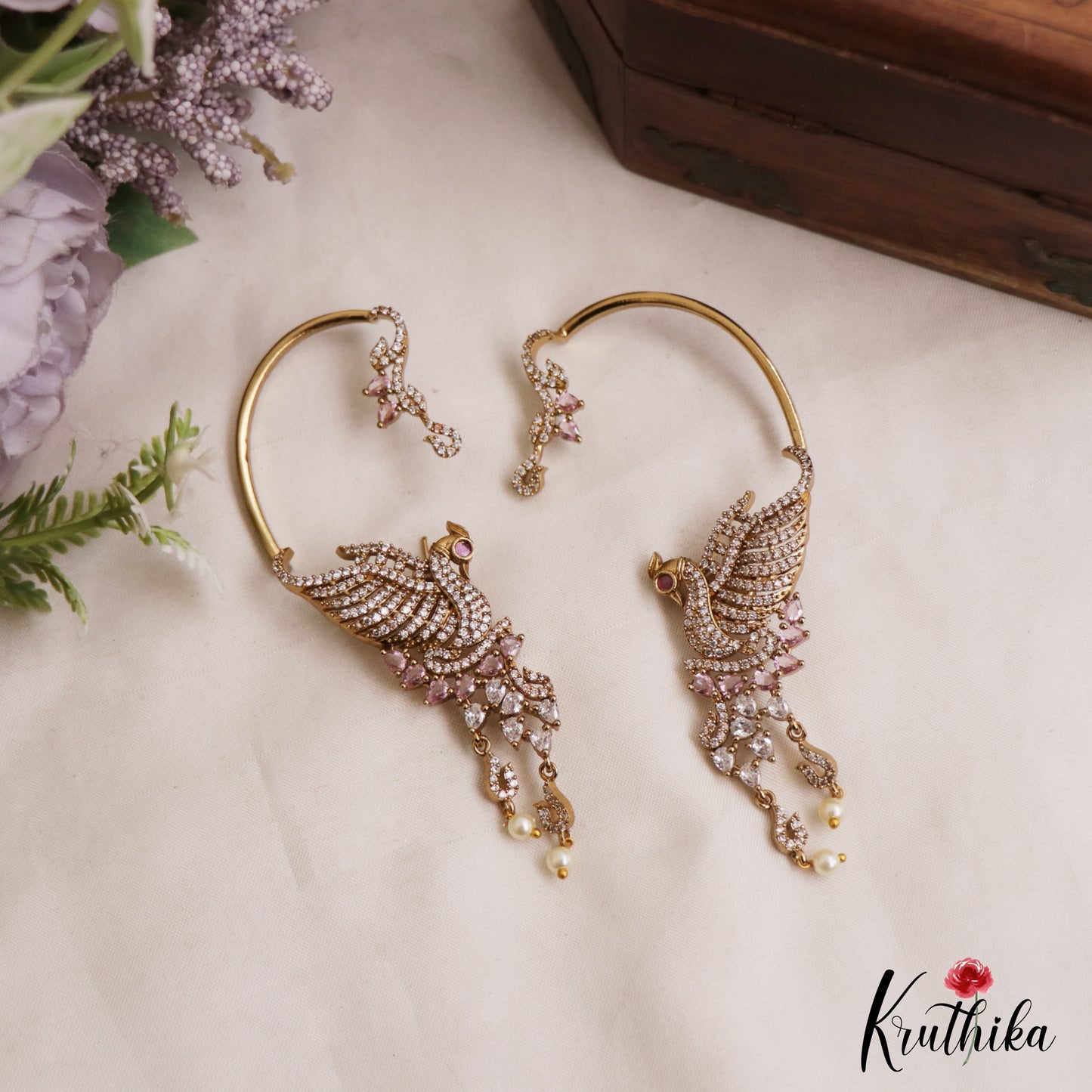 Simple Trendy CZ Sparkling Victorian Peacock Earcuff E676 (Available in 5 Colors)