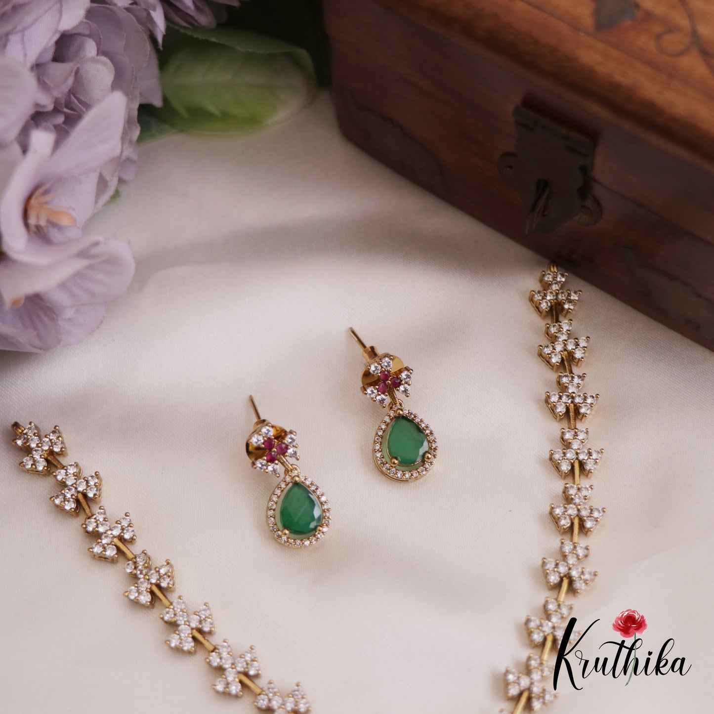 Elegant Floral Motifs AD Necklace NC2693 (Available In 3 Colors)