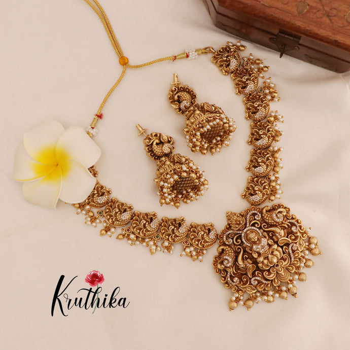 Premium polish Lakshmi Devi peacock necklace NC568