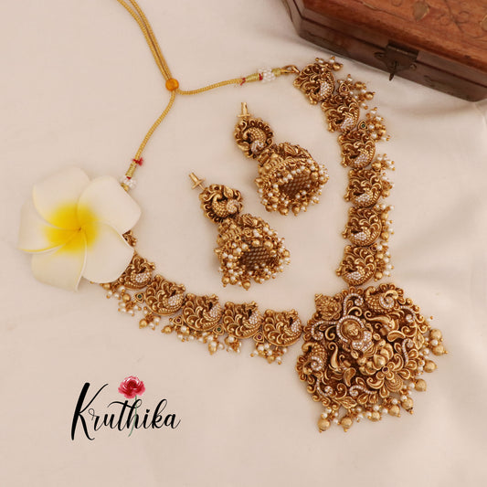 Premium polish Lakshmi Devi peacock necklace NC568