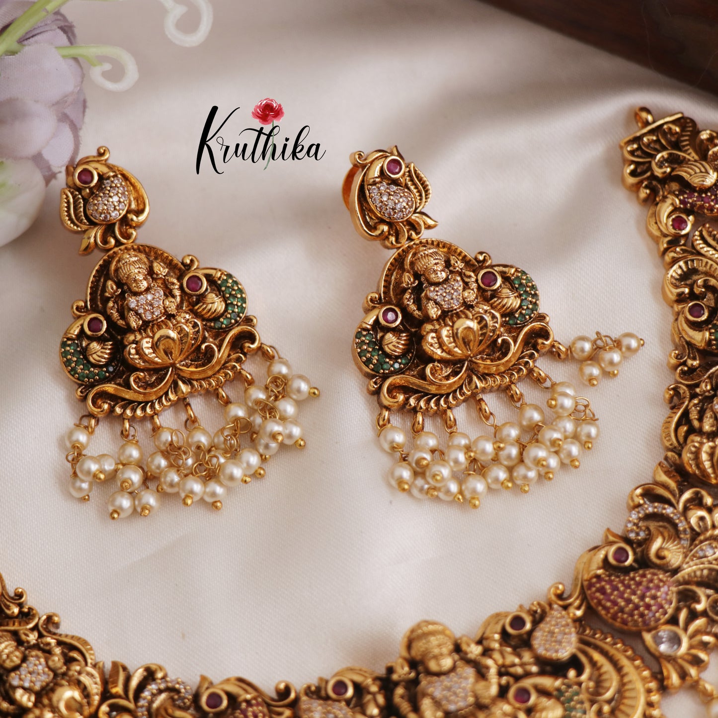 Premium Antique Nagas Lakshmi Peacock Guttapoosalu Necklace NC2520 (Available in 2 Colours)