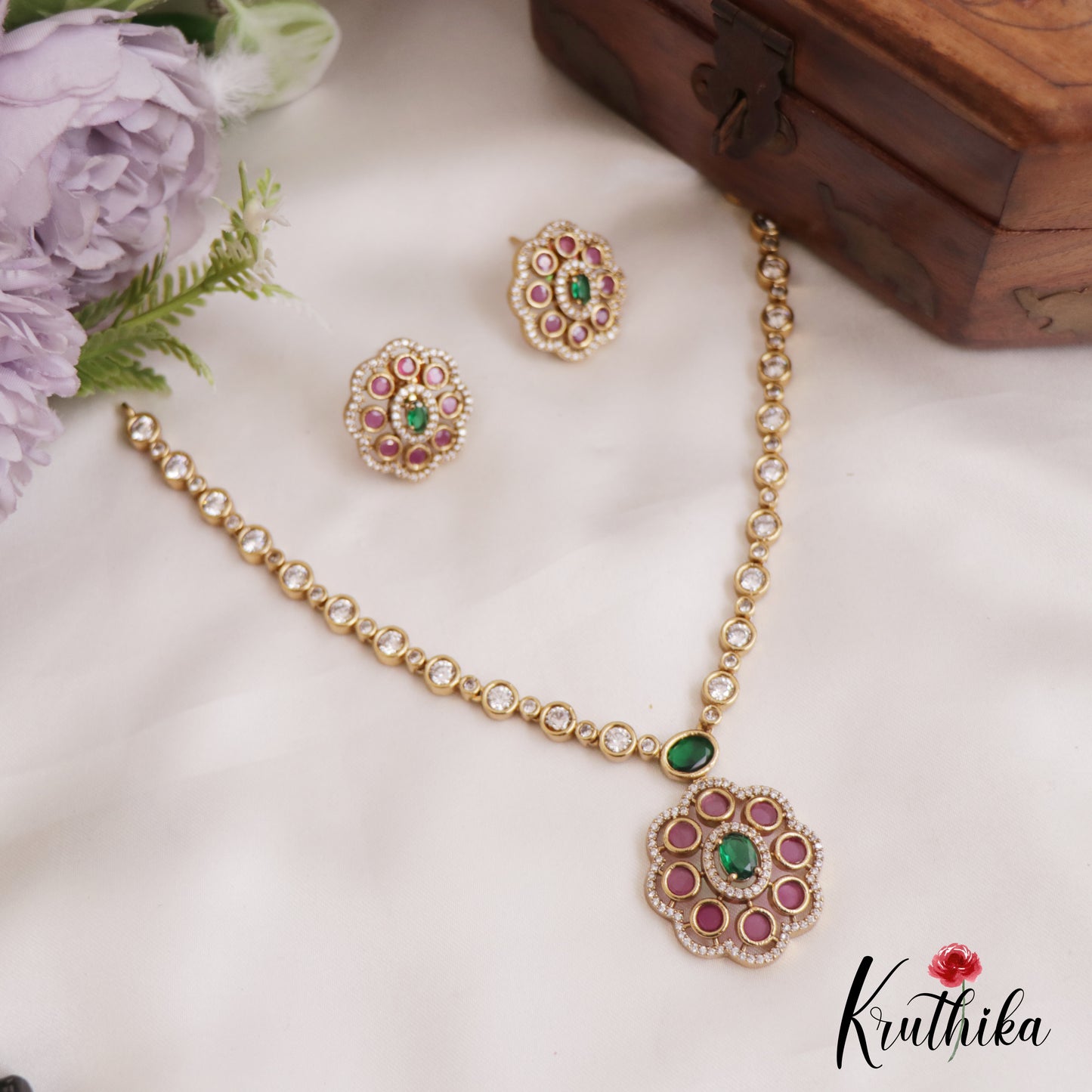 Eleagnt Floral Motifs AD Necklace NC2724 (Available In 3 Colors)
