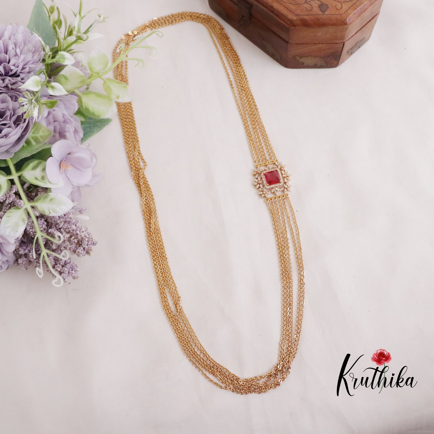 Trendy Four Layer Chandra Haaram Ruby with AD Pendant Sets LH1943 (available in 2Colors)