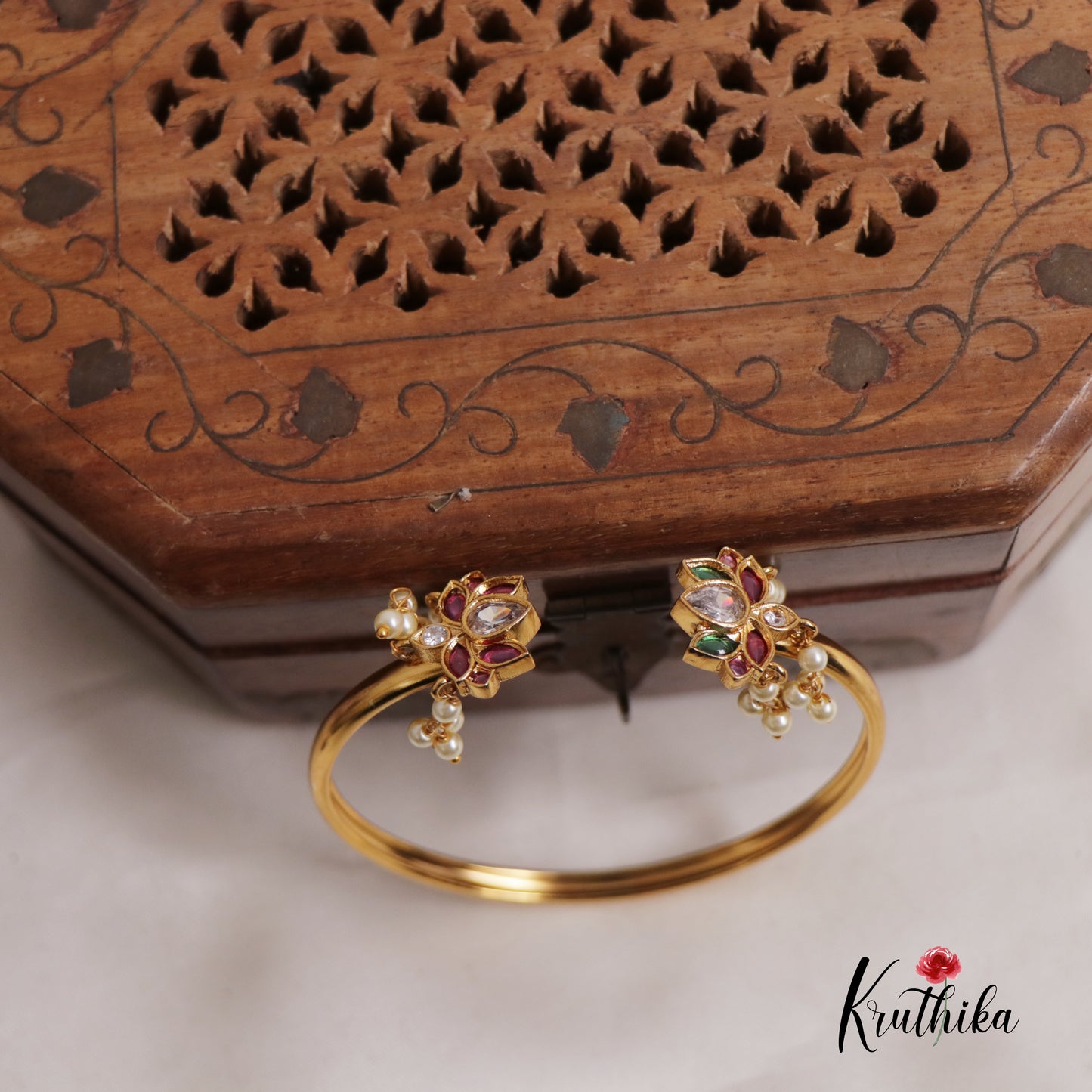 Beautiful Lotus Pearl Drops Openable Kada B300 (Available In 3 Colors)