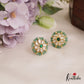 Simple Green Bead Border Floral Motifs AD Stud Earrings E983